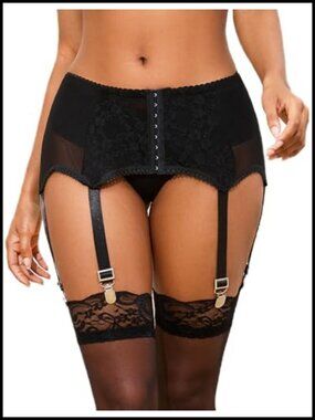 Lace Garter Belt with 6 Metal Clips for Thigh Highs - Plus Size Sexy Lingerie